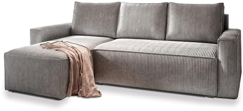 Masseno Ecksofa POTARO mit Schlaffunktion L-Form, Sofa mit Bettkasten, Wohnzimmersofa, Couch, Soffa, Bettsofa, Couchgarnitur- Hellgrau, POSO 55
