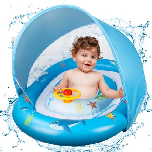 Schwimmring Baby mit Sonnendach Abnehmbarem Ninonly Mitwachsende Schwimmhilfe für Babys ab 3-36 Monate Mitwachsende Baby Schwimmhilfe mit UPF50+ Sonnenschutz für Babys, Kinder, Kleinkinder