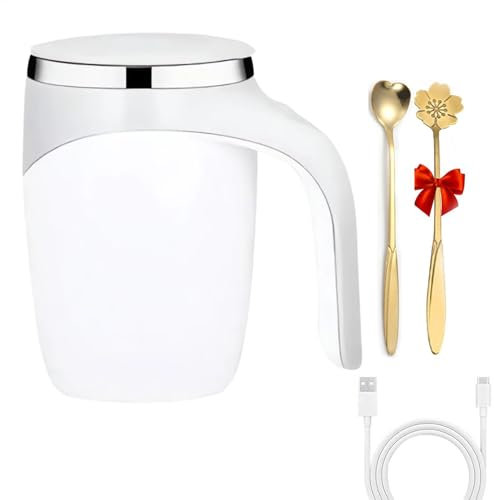 Poupangke Automatic Magnetic Stirring Cup,Rechargeable Stainless Steel Stirring Cup Coffee Blender Cup - Automatic 2 Stir Spoon, Waterproof Coffee Stirrer Mug for Coffee, Milk, Cocoa