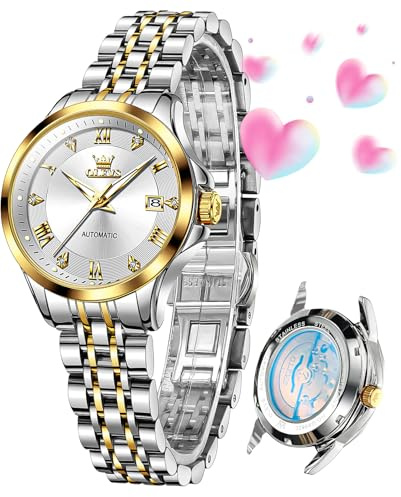 OLEVS Womens Automatic Watch Diamond Luxury Date Ladies Dress Classic Self Winding Wrist Watches Luminous Waterproof