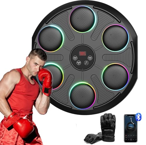 Musik-Boxmaschine, Wandmontierter Smart-Boxtrainer mit Bluetooth, 12 Modi & Geschwindigkeitsanpassungen, USB-Aufladung, Boxausrüstung für Familienübungen, Hand-Augen-Reflextraining für Kinder