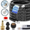 30M/100 FT Pressure Washer Hose - Compatible with Karcher K Series (K2-K7), Click Type Plug to M22-14mm, 400 Bar/5800PSI Drain Jetter for Pressure Washer Includes 3 adapters, 2 nozzles