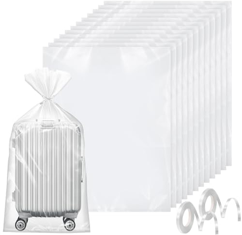 Xialvyu 12 bolsas de plástico transparentes grandes de 100 x 150 cm, reutilizables, grandes bolsas de almacenamiento, bolsas de almacenamiento con 2 rollos de lazo para resistente al polvo, equipaje