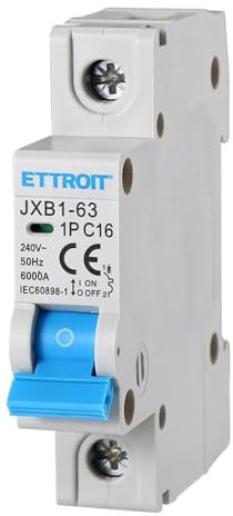 230V 16A C16 INTERRUTTORE MAGNETOTERMICO 240V AC, MONOFASE, OCCUPA 1 MODULO GUIDA DIN, 1P 1 POLO, 6KA 6000 AMPERE, INTERRUTTORE DI CIRCUITO