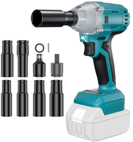 3-in-1 Akku Schlagschrauber Kompatibel für Makita 18V Lithium-Akku (keine Batterie), Bürstenloser Schlagschrauber mit 6 Stecknüsse und LED-Licht für Gerüstbau und Automobilmontage