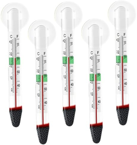 5PCS Aquarium Thermometer, Floating Glass Thermometer with Suction Cup, Clear Scale Fish Tank Temperature Gauge for Aquariums