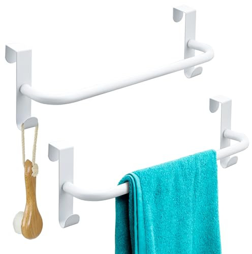SAYAYO Portasciugamani Cucina Bianco con 2 Ganci, Porta Strofinacci da Cucina, Appendiabiti da Porta per Armadio, Cassetto, Bagno, Senza Forare, Antiscivolo, 2 Pezzi, 29CM