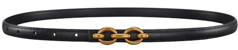 NUREINSS Schmaler Damen-Gürtel Ledergürtel, 1.3cm Breite & 110cm Länge, Schlichtes Design für Blazer, Röcke & Jeans mit galvanisierter Metall-Schnalle Schwarz