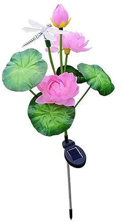 Toyvian Lotus Dragonfly Solar Stake Lights Solar Led Flower Swaying Garden Lights Outdoor Lawn Lamp for Balcony Decorative