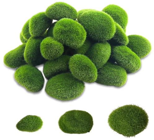 30 Stück Kunstmoos Moos Aquarium Pflanzen Feengarten Moosbild Künstliche Moosfelsen Dekorative, DIY Pilz und Simulation Marienkäfer Künstliche Moos Steine für Blumenarrangements, Feengärten (30)