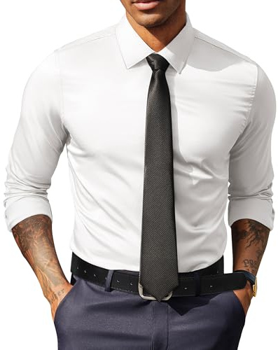 PJ PAUL JONES Camicia da uomo a maniche lunghe, senza stiratura, per il tempo libero, vestibilità regolare, bianco, S