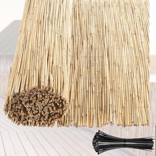 Hand Woven Natural Bamboo Screening 30cm 40cm 50cm 60cm 90cm 120cm 150cm 160cm 170cm 180cm, Extra Thick Garden Screening Roll, For Patio Gallery, Balcony, Decorative Fences(Primary white wire)