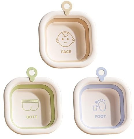 Bellglee Square Collapsible Wash Basins 3-Pack, Small Foldable Baby Bath Tub for Sink, Lightweight Portable Cleaning Basin for Travel, Camping, Dishes, Laundry