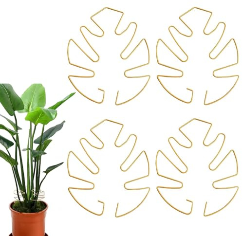 Alfven Pflanzenstütze Monstera Blatt,4 Stück Goldener Kletterpflanzen-Stammständer Metall Monstera Rankhilfe für blühende Wachstum Pflanze