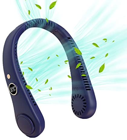 Pouway Neck Fan with 5 Speeds & LED Display, 1500mAh Portable Bladeless Neck Fan, USB Rechargeable, Hands Free Wearable Mini-Fan for Women Men Home Office Travel Outdoor
