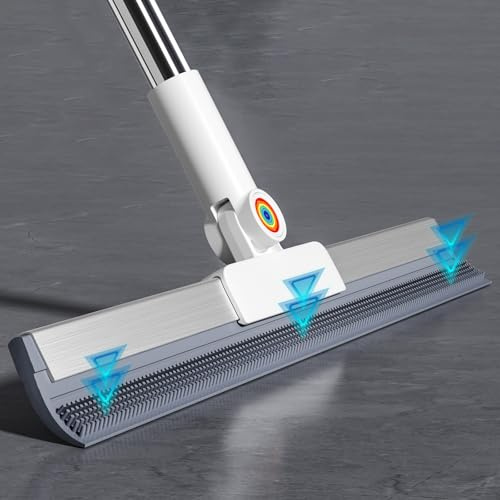 Squeegee Broom for Floor, 18 Heavy Duty Floor Squeegee with Rubber Scrubbing Teeth, 2-in-1 Magic Silicone Broom for Pet Hair, Dust, Water, Tile and Carpet, 61 Long Handle