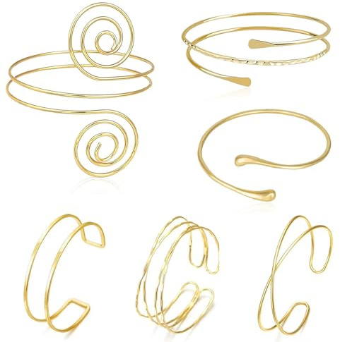 iuiiaii 6 PCS Gold Arm Cuff Upper Arm, Arm Cuff Gold Adjustable Cuff Bracelets for Women Arms Bands Jewellery Set, for Parties and Special Occasions Decoration