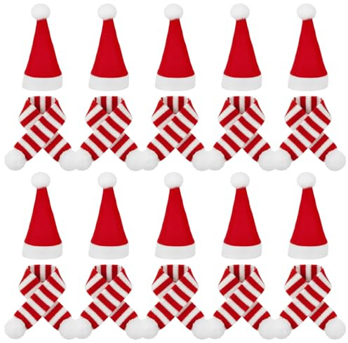 ASFWAGQ Mini Weihnachtsmütze,20 Stück Weihnachtsmütze und Schal Set,Nikolausmütze Klein Rot für DIY Basteln, Weinflasche Abdeckung,Deco,Puppenhaus,Weihnachtsfeiern