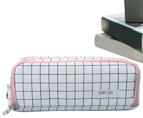 Generiskt pennfodral enkelt – pennhållare fodral för skolan | Canvasbrevpappersväska med kapacitet, arrangör för, student, lärare, resenärer, klassrum, kontor, konstundervisning, Rosa och vit