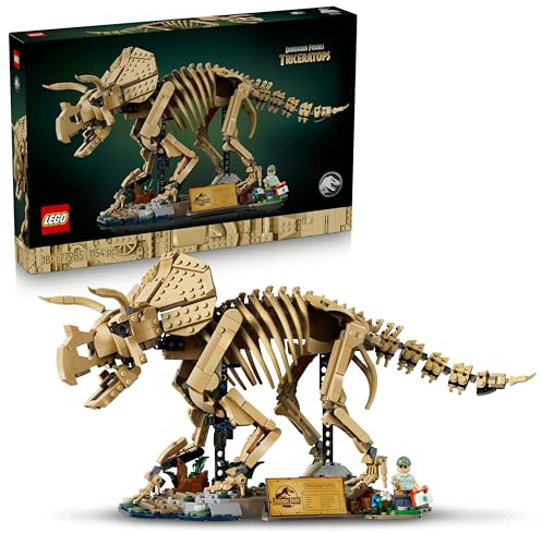 LEGO Jurassic World Fossili di Dinosauro: Triceratopo - Kit Modellismo per Adulti con Minifigure del Dr. Gerry Harding - Decorazione per Scrivania o Scaffale - Regalo per Fan di Jurassic Park - 77985