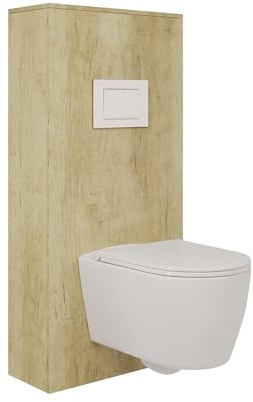 BAIKAL Inodoro Suspendido + Bastidor + Caja. WC en Blanco Brillo. Cisterna empotrada con Pulsador Blanco. Sanitario con Cierre Amortiguado y Sistema Rimless. Incluye Caja para Cisterna.
