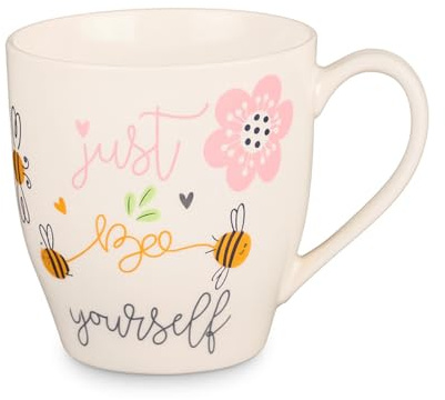 VOLTICO Hugga Mug – 450ml Ceramic Coffee & Tea Mug Dog or Honey Bee Design Comfortable Handle Easy to Clean A Pair of Cups for Home & Office, Kitchen Essentials (Honey Bee)