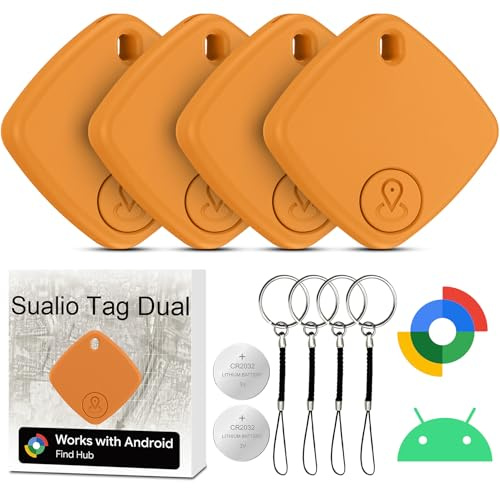 2026 Tracker Android Smart Tag Funziona con Google's Find Hub, Trova Chiavi Batteria di Ricambio Sostituibile, IP67 Impermeabile Localizzatore Android Bluetooth per Valigia/Portafoglio (Arancione)
