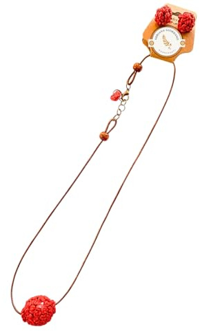 Nativilis Parure de bijoux au crochet faite à la main avec un collier pendentif sphère rouge et des boucles d'oreilles assorties. Léger, durable et artisanal, parfait pour un usage quotidien, des