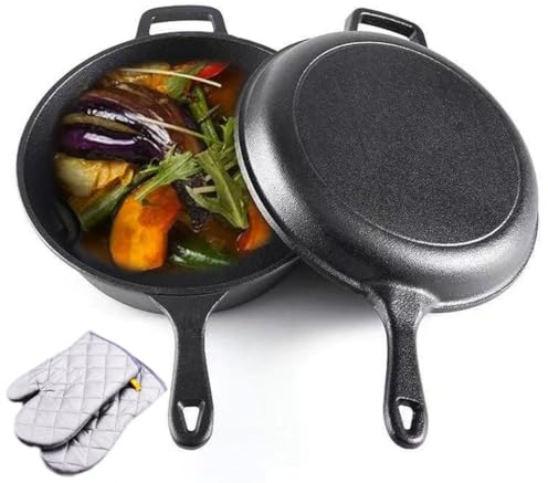 Pentola In Ghisa 2 In 1, Pentola Resistente Per Campeggio, Cucina Casalinga, Barbecue, Cottura Al Forno, Nera