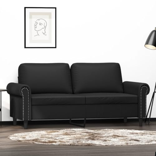 SKTQYQO 2-Sitzer-Sofa aus Kunstleder, schwarz, 140 cm, modern und bequem, für Wohnzimmer, stabiler Metallrahmen, Schaumstoffpolsterung, leicht zu reinigen, ansprechendes Design