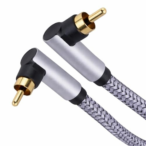 JiangZShangM Subwoofer Cable 90 Degrés, 3m, Finition Grise Robuste, pour home cinéma et Audio Haute Fidélité, Cable Caisson de Basse Coaxial Blindé Multicouche avec Connecteurs Plaqués or