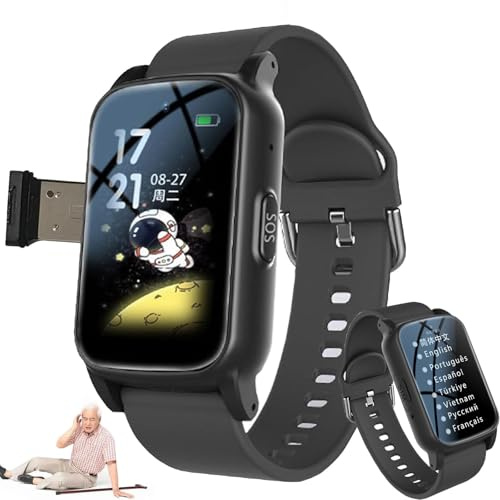 SUNBGRPYE Montre Connectée pour Seniors, avec GPS Précis, Détection De Chute Et BoutonSOS 3 Secondes, Appels Vidéo HD, Longue Autonomie, Bracelet Adapté Aux Personnes Âgées Black