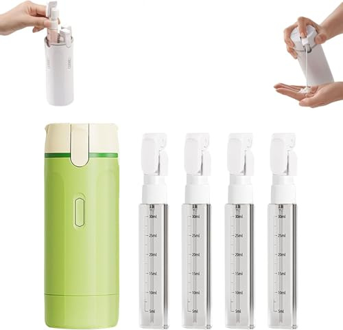 Botellas dispensadoras de viaje 4 en 1, a prueba de fugas, juego de botellas de viaje con escala y etiqueta, dispensador portátil, botella de viaje para champú, loción, acondicionador crema (verde)