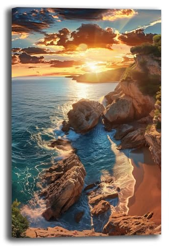 Quadro Moderno MARE Panorama Marino Quadri moderni soggiorno da Parete grande Stampa su tela Canvas Decorazione Murale muro Arredo Camera letto Salone (11, 70x120 cm, Canvas intelaiato)