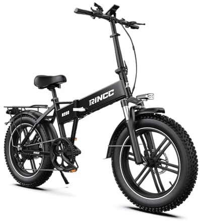 RINCC R200 Bici Elettrica Pieghevole per Adulti, Bicicletta Elettrica 48V 15Ah Batteria Rimovibile, Fat Tire 20 x 4.0, 7 Velocità, Telaio in Alluminio, Autonomia 50-100 km (Nero)