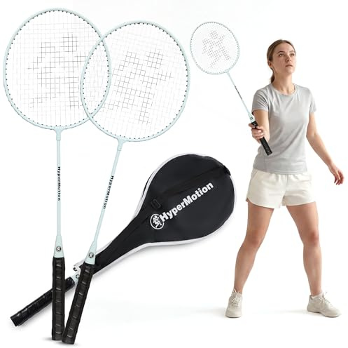 HyperMotion Badmintonset 2 racketar + påse, stål, salviafärg
