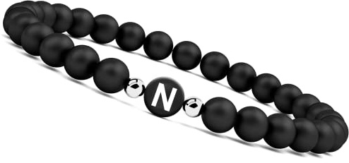 GD GOOD.designs Armband mit Buchstaben für Pärchen | Partnerarmband mit echten 6mm Naturstein Perlen | Paar Geschenk für Frauen und Männer