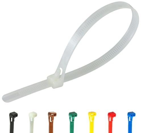 Gocableties 100 Pack of 300mm x 7.6mm Reusable Cable Ties, Heavy Duty White/Natural Releasable Cable Ties, 12 Premium Tie Wraps, Strong Nylon Zip Ties