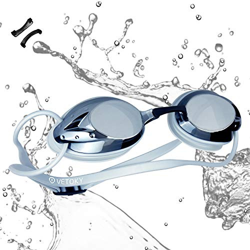 vetoky Anti-fog Swimming Goggles, Wide Lenses, UV Protection, Adjustable Length, 3 Different Sizes of Nose Bridge, Swimming Goggles for Men, Women, Adults and Children + 10 Years