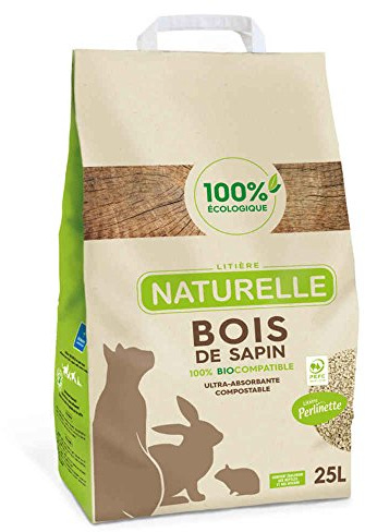 Perlinette - Litière Naturelle Bois de Sapin 100% Éco pour Chat - 25L