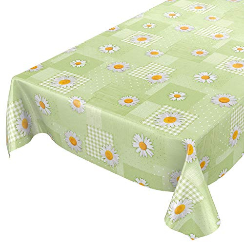 ANRO Wachstuchtischdecke Wachstuch Wachstischdecke Tischdecke Kamille Patchwork Grün abwaschbar wasserabweisend Gartentischdecke Meterware pflegeleicht Lotuseffekt 200x140cm