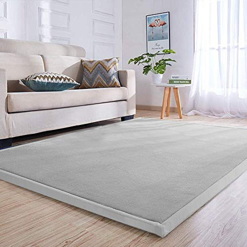 Loartee 3 cm Krabbeldecke Kind, 150x150 cm korallenrote Samt-Kinderteppich | Grau, Spielmatte, Kinderzimmer, Pflegeleicht, langlebig, Weich Kuschelig