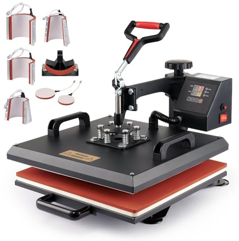 CREWORKS Heat Press Machine, 38 X 38cm 8 in 1 Multifunctional Heat Press, 360 Degree Swivel T-Shirt Press Machine for T Shirt Mug Hat Cap Plate Transfer Printer (38×38cm 8 in 1)