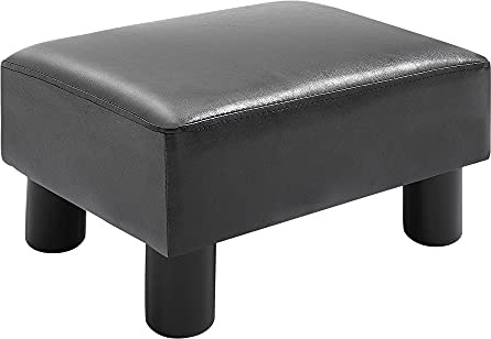 Outsunny HOMCOM Poggiapiedi Rettangolare Imbottito e Rivestito in Finta Pelle Nera, Max. 100kg, per Soggiorno e Ingresso, 40x30x24 cm
