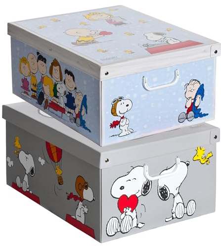 Lavatelli Set 2 pezzi Scatole armadio in cartone, scatole per vestiti e biancheria, per cambio stagione, Snoopy Mix 49x40xh24 cm