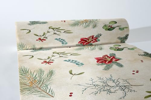 Mank GmbH Airlaid Tischläufer 40 cm x 24 m Tischdecken-Rolle stoffähnlich praktische Einmal Tischdecke für Weihnachten 1 Stück Amaryllis Weihnachtstischläufer modern