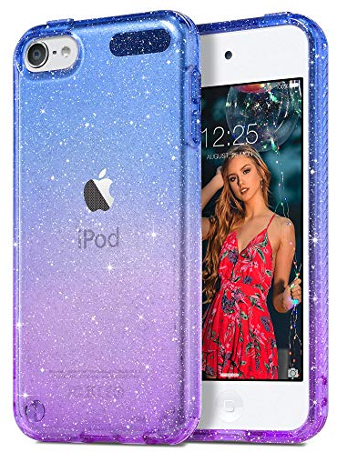 ULAK Coque iPod Touch 7 Paillettes, iPod Touch 6/5 Transparente Étui Housse Souple Bumper TPU Protection Antichoc Anti-Rayures Coque pour Apple iPod Touch 5ème/6ème/7ème Génération, Violet Bleu