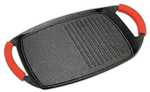 MovilCom® - Plancha cocina de aluminio fundido | Plancha de cocina con base de inducción antiadherente y acabado en piedra | 29x47cm