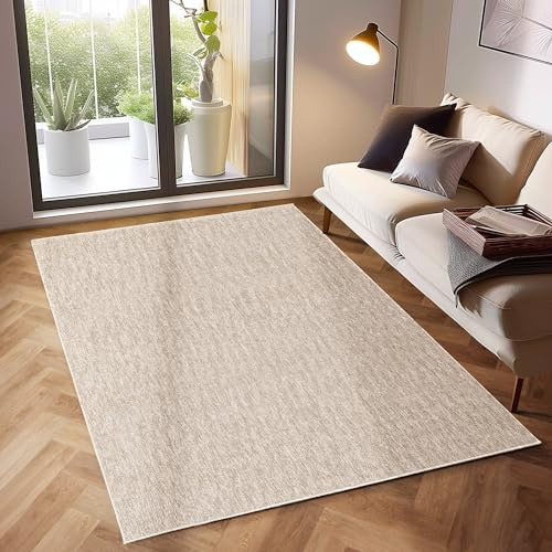 SIMPEX Teppich 200x290 cm Creme, Einfarbiger Kurzflor Schlingenteppich für großes Wohnzimmer, Esszimmer oder offenen Wohnbereich, Modern, robust & pflegeleicht