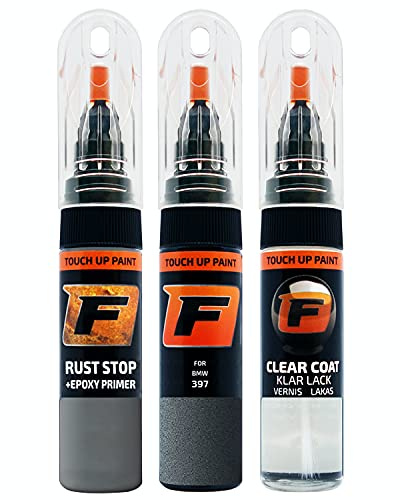 FIRANTO Lackstift Autolack Reparaturset für BMW 397 Anthrazit - 3-in-1 Autolack Kratzer Reparaturstift 15ml Grundierung, Klarlack